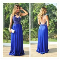2015 sexy fashion long blue prom dresses see through back design pageant gowns for ladies handmade royal blue evening dress