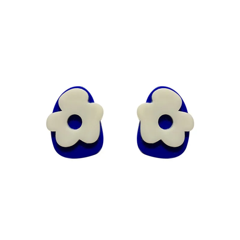 

Fashion Simple Blue Small Fresh Sweet Flowers Women's Earrings Romantic Birthday Gift Design Earrings Women Wholesale