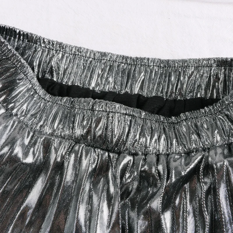 [DEAT] 2021 Women's spring Fashion Trend New Pattern Casual Metallic Reflective Fabric Mid-calf Length Pleated Skirt AI519 | Женская