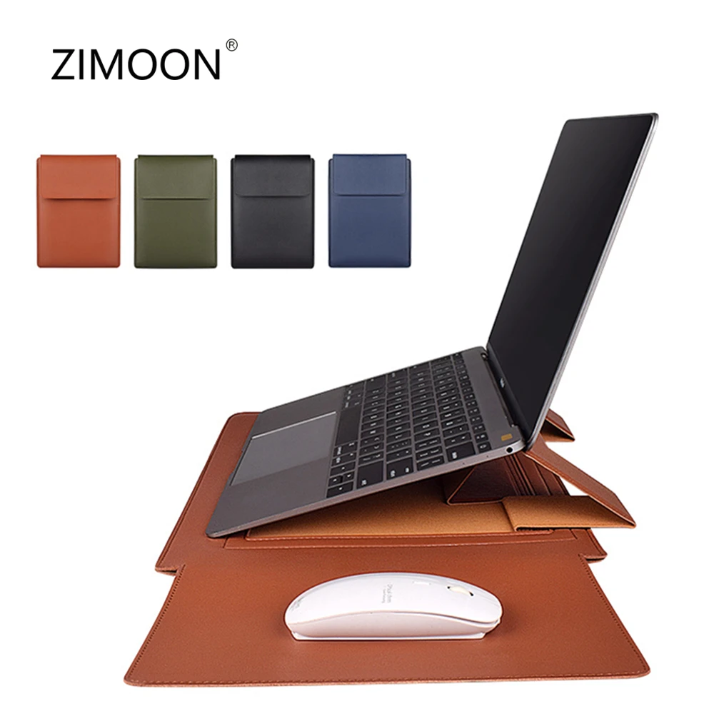 13/14/15 inch Laptop Sleeve Bag with Stand for Macbook Air Pro Case PU Leather Notebook Handbag with Mouse Pad Briefcase