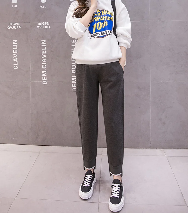 

Autumn Winter Thick Woolen Maternity Pants Elastic Waist Belly Straight Casual Clothes for Pregnant Women OL Pregnancy