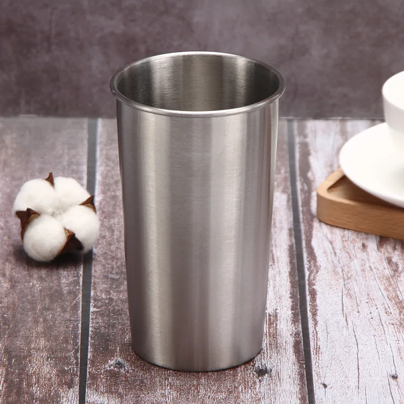 

Multi-capacity 304 Stainless Steel Beer Juice Milk Roll Rim Mugs Coffee Cold Drinks Cup Casual Single Layer Gargle Water Glass