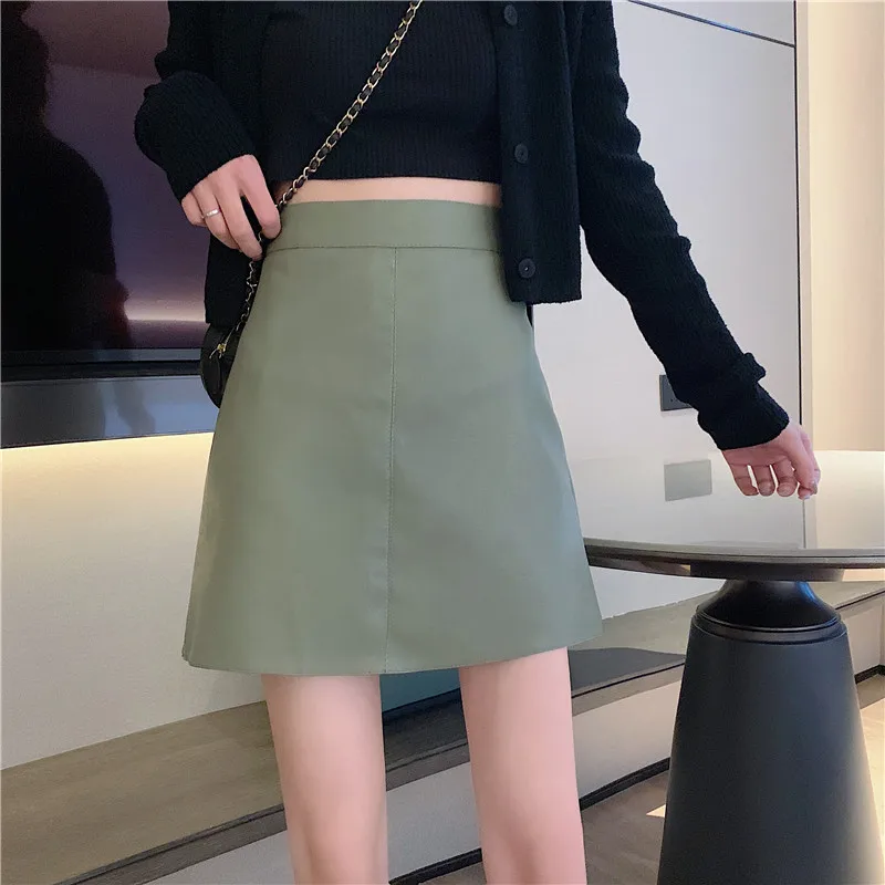 

2020 Autumn New High Waist Slimming Simple Black Bag Hip Skirt Casual All-match Sexy Women Pu Leather Mini Skirt Free Shipping