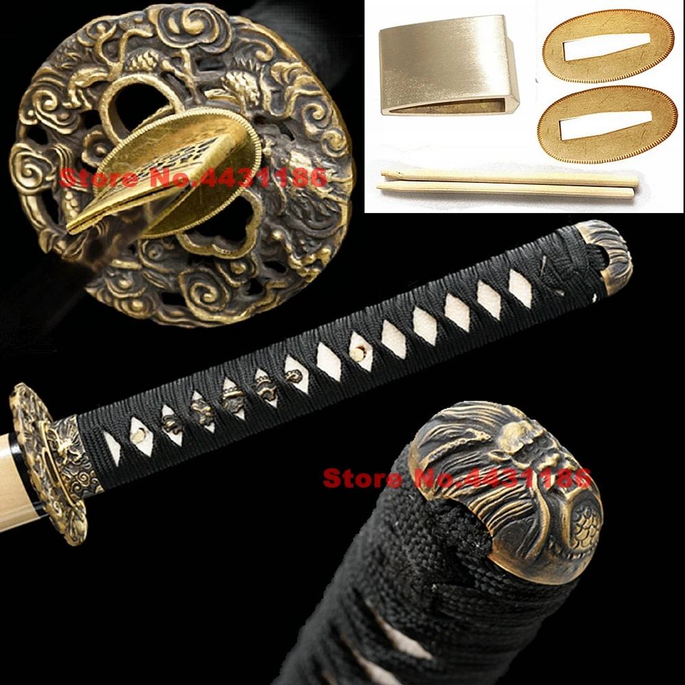 Ручка настоящего меча из кожи ската Tsuka/тема дракона Тсуба/Менуки/Фучи/Кашира/Хабаки/Сеппа набор фурнитуры из латуни для японской катаны.
