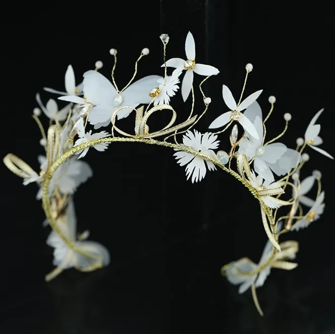 Женский обруч для волос с жемчугом винтажный кристаллами и бабочкой тиара