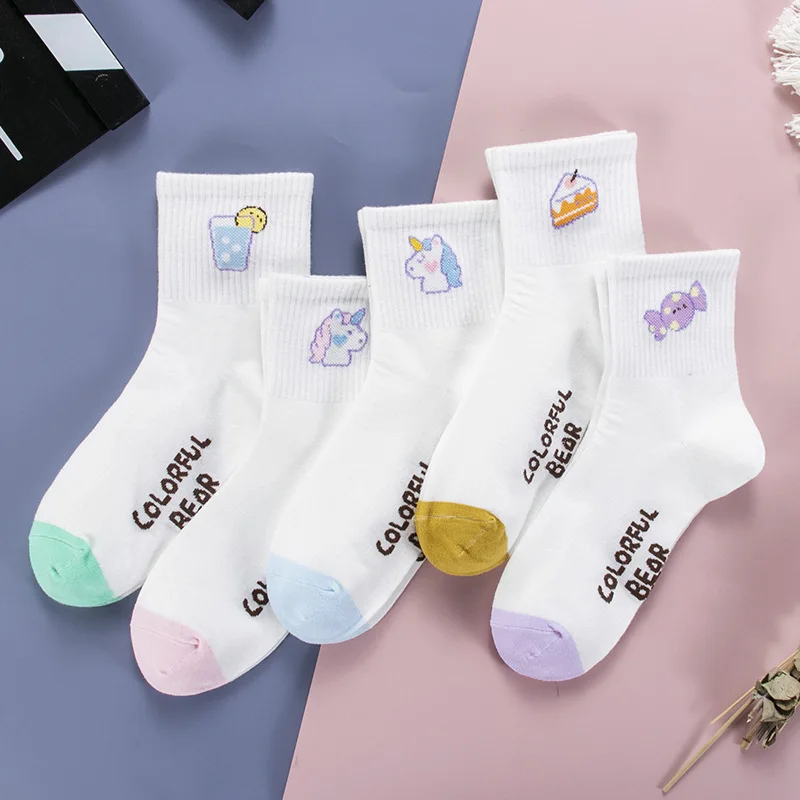 

Cartoon Kawaii Unicorn Grils Short Socks Cute Printing Funny Happy Rainbow Nylon Socks Women Fashion Pink Harajuku Soft Socks