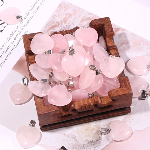 Кварцевые кристаллы в форме сердца, натуральная лампа, 30 шт. в партии, розовое ожерелье, аксессуары 20 мм, модное очарование для изготовления ювелирных изделий