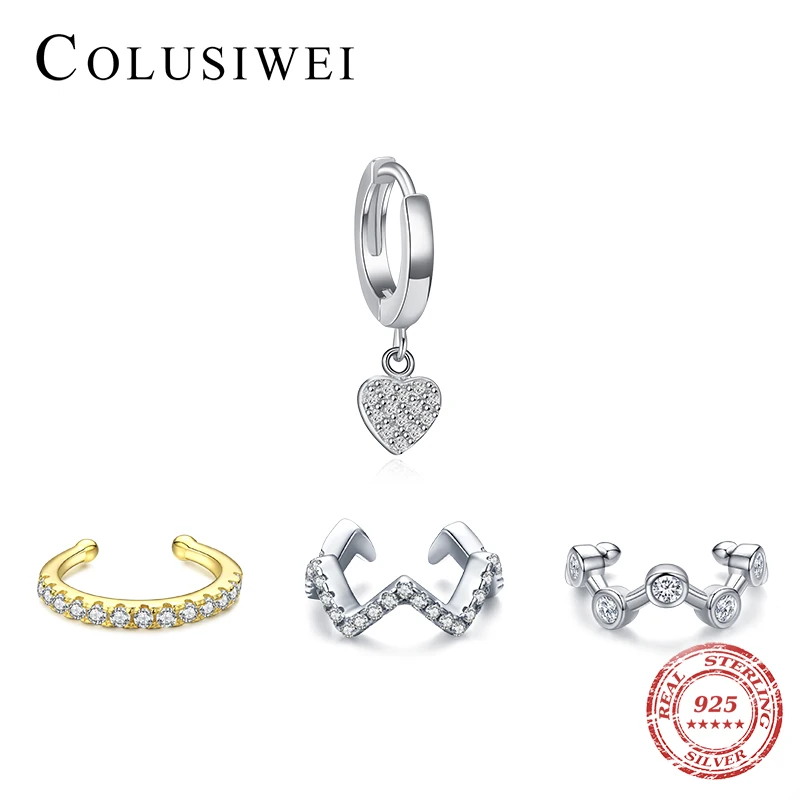 

Женские Геометрические серьги-клипсы Colusiwei, круглые, с ярким цирконием, 925 стерлингового серебра Серебряная Ушная манжета пробы, 1 шт., подаро...