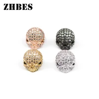 white zircon skull pendan copper bead pave cz crystal metal spacer loose beads for jewelry making bracelet necklace accessories