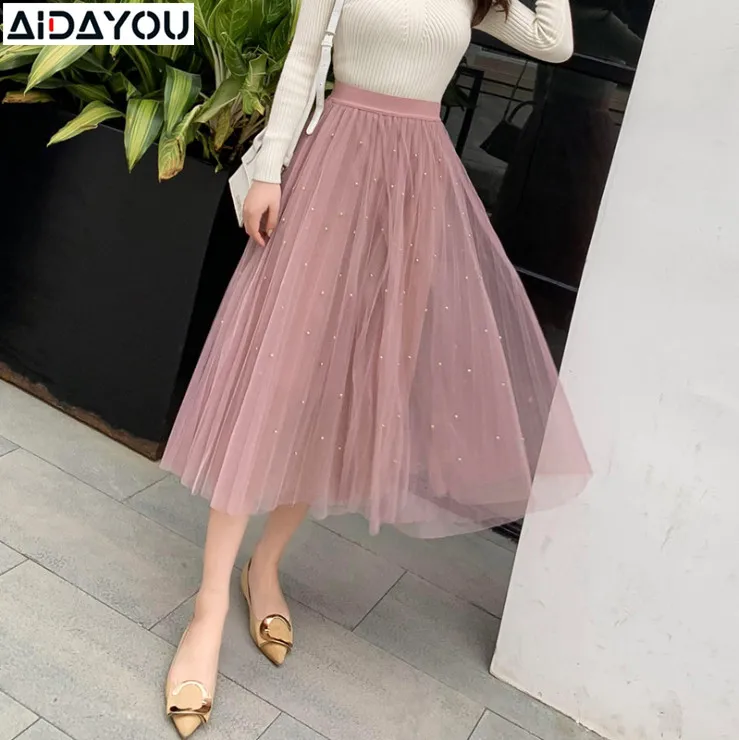 Женская фатиновая юбка с высокой талией летняя плиссированная черного и