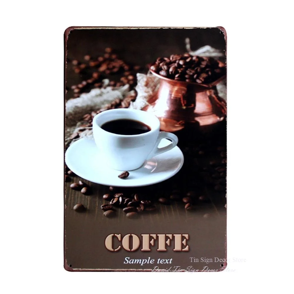 Потертая настенная металлическая Оловянная вывеска текст в виде образца кофе
