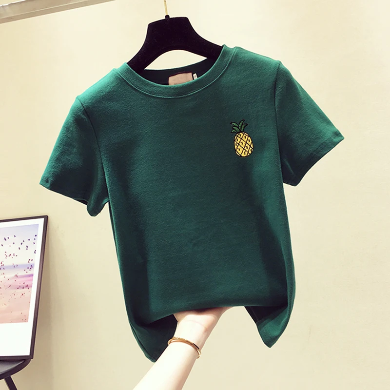 Женская футболка из хлопка повседневная трикотажная с коротким рукавом вышивкой