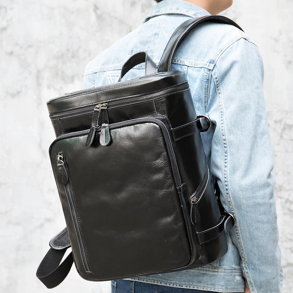Luufan Crazy Horse Genuine Leather Backpack For Men Laptop Rucksack Vintage Teenager Daypack School Bag Travel Bag Man Day Pack