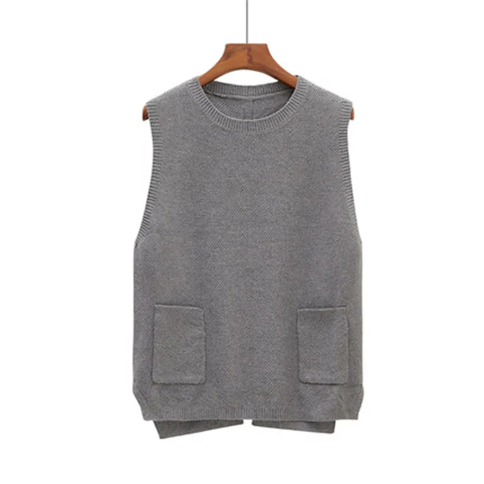 

Women Vest Sweater 2020 Fashion Knitted Sweater Loose Vintage Female Waistcoat Oversize Sweater Tops Women Clothes Outfit