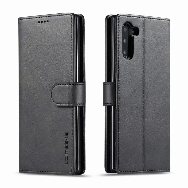 Note10+ кожаный чехол для samsung Galaxy Note 10 Plus, чехол, откидная крышка, samsung Note 10 Plus 5G, чехол, кошелек, магнитный, роскошный чехол - Цвет: black