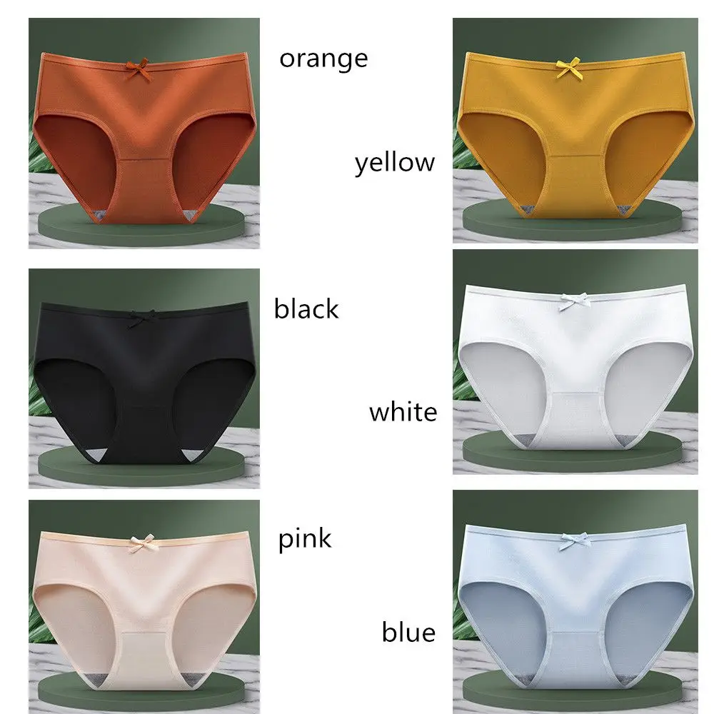 Women's Sweet Cotton Panties Seamless Panties Fashion Briefs Middle Waist Cotton Underpants Lingerie Solid Color