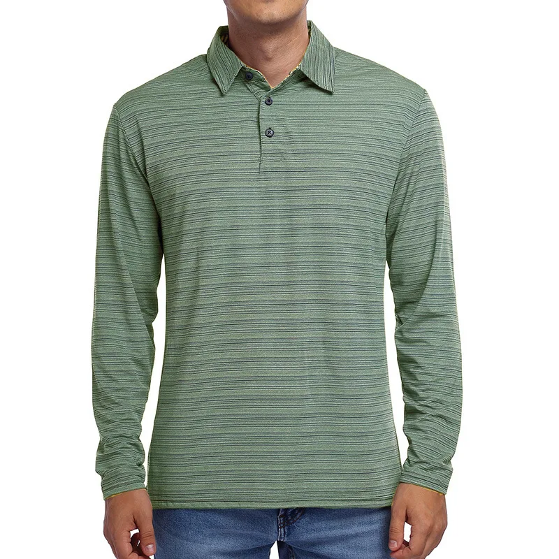 

Men's Casual Loose Polo Shirts Daily Basic Long Sleeve Striped Fashion Breathable Social Dress Polos Business Shirt Men Blouses