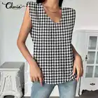 Модный женский пикантный жилет Celmia без рукавов, летние майки, топы, футболки с треугольным вырезом из твида, повседневные винтажные клетчатые Наплечные кофты