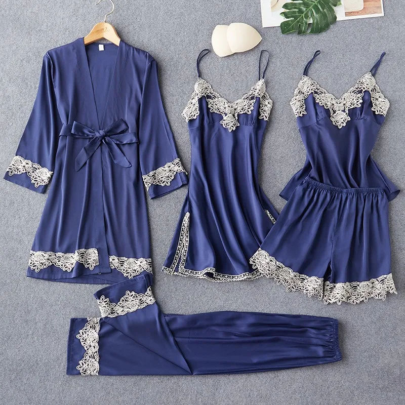 Халат кимоно Женский Свадебный с V образным вырезом пикантный кружевной отделкой