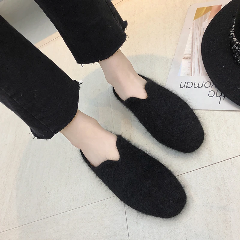 Обувь с закрытым носком Туфли без задника класса люкс из норкового меха Теплые