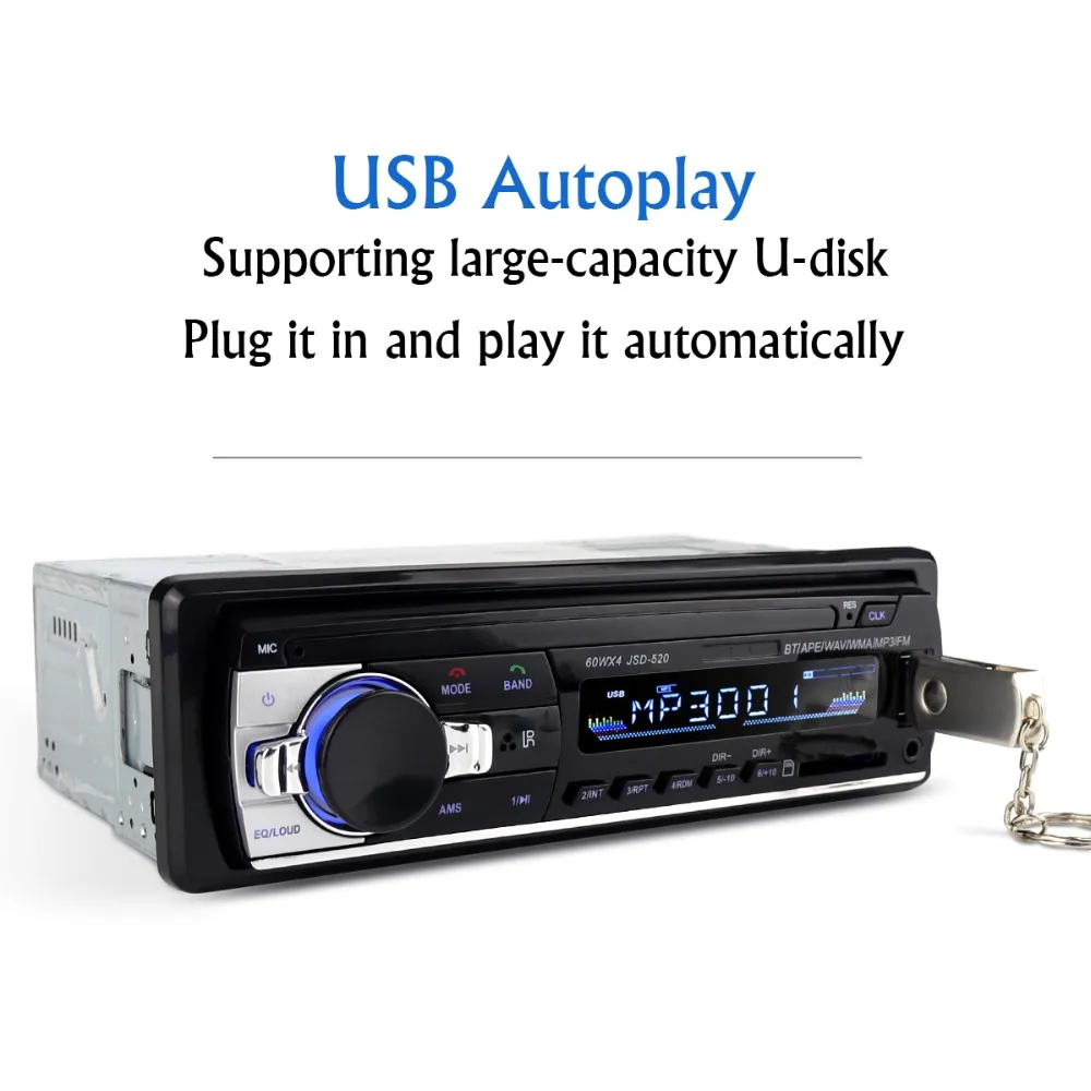 Авторадио 1 Дин радио JSD-520 стерео bluetooth аудио mp3 диктофон usb sd вход aux ото teypleri Авто плеер автомобиля Радио