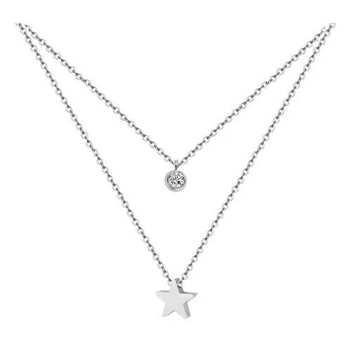 05-silver Нержавеющая сталь Кристалл Звезда и луна кулон ожерелье для женщин двойной слой кристаллов Пентакль Луна заявление ожерелье s - Окраска металла: 05-silver
