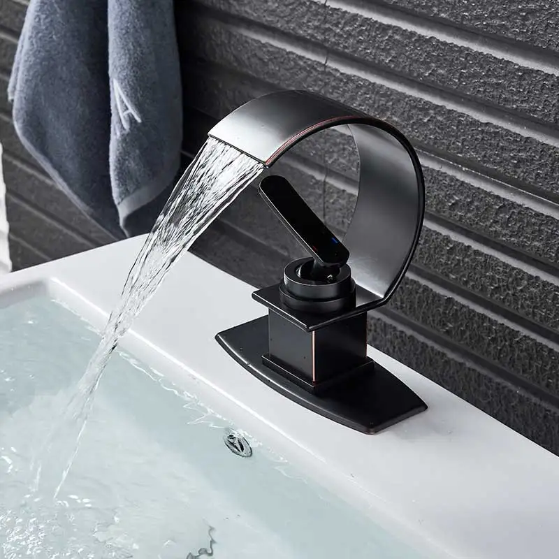 Single Hole Double Handle Hot And Cold Faucet Faucet Creative Waterfall Water Outlet Sink Mixer Bathroom Basin Faucet