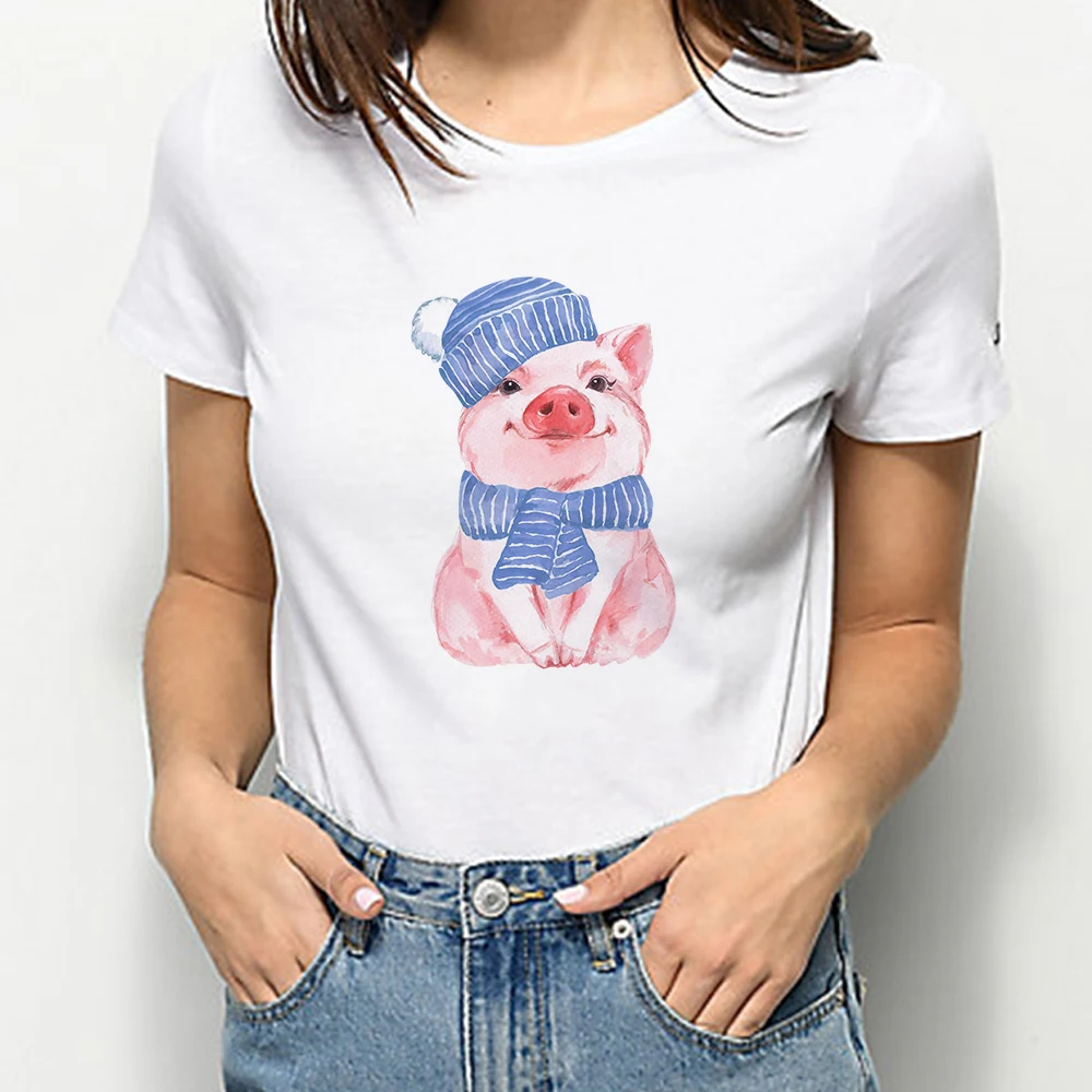 

Scarf And Hat Cute Pig Tshirt Women Young Girl Style Gorgeous Shirt Funny Breathable Short Sleeve Vogue Style Design Clothes