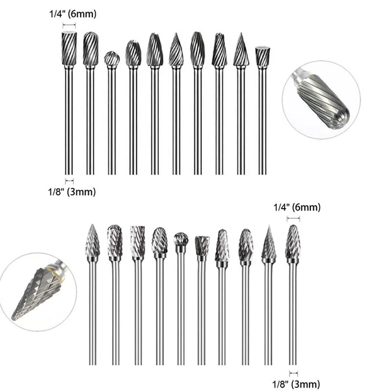 Фреза из карбида вольфрама с хвостовиком 3 мм вращающийся инструмент заусенцами
