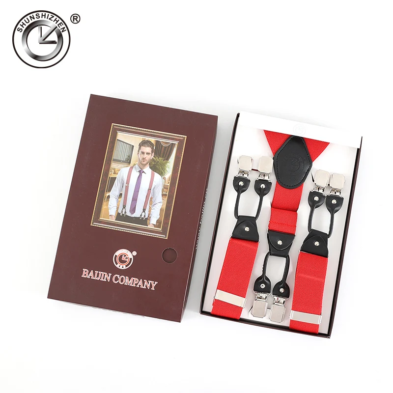 

Top Fashion Classic Elastic Clip-on Adjustable Brace Suspenders Gallus With 6 Clips Men Suspender with good quality clips