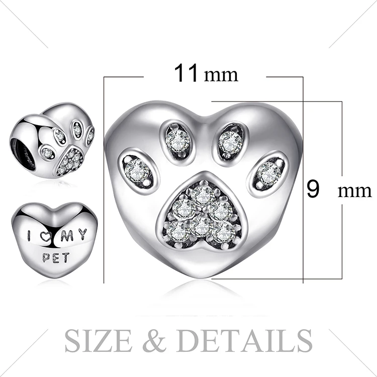 Jewelrypalace стерлингового серебра 925 щенок palm сердце кубического циркония бисер Подвески Fit Браслеты подарки для Для женщин Модные украшения