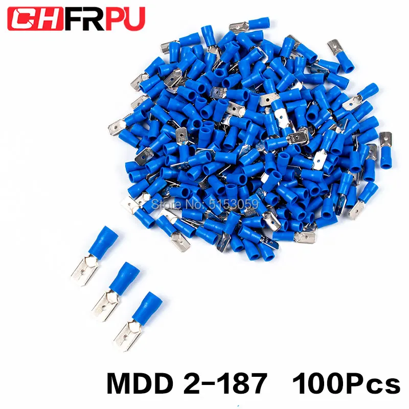 100 шт. 4,8 мм 16-14AWG FDFD/FDD/MDD 2-187 Женский Мужской изолированный Электрический обжим терминал для 1,5-2,5 мм2 Кабельный провод разъем