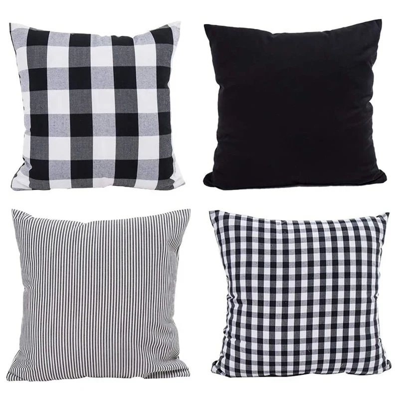 

4-Piece Pillowcase Cushion Cover Plaid Pattern, Solid Color, Stripes