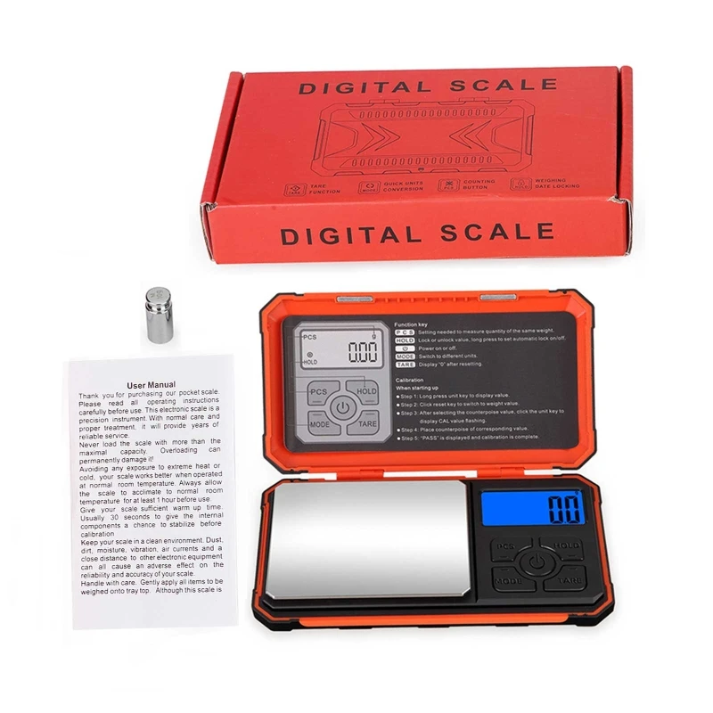 

Portable Gram Scale Pocket Scale w/ LCD Display 7 Units Coversion Black & Orange Mini Scale with Beautiful Appearance