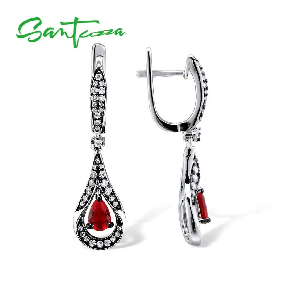 Женские серебряные сережки SANTUZZA длинные из 925 пробы серебра с красным фианитом