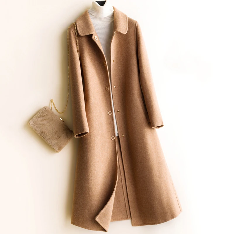Abrigos Mujer Winter Popular Elegant Cashmere Overcoat Concealed Pockets Slim Temperament Coats Casual Invierno Woolen Coat Z693