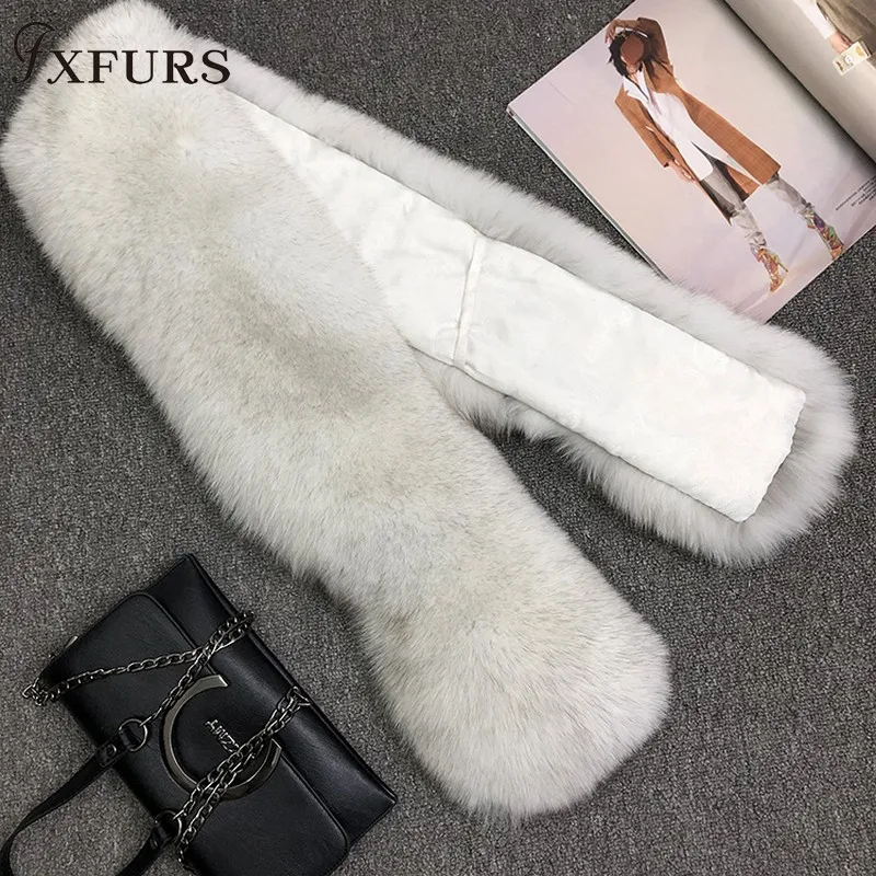 FXFURS роскошный шарф из натурального меха лисы кожаный шарф большого размера натуральный шаль из лисьего меха Зимний женский палантин