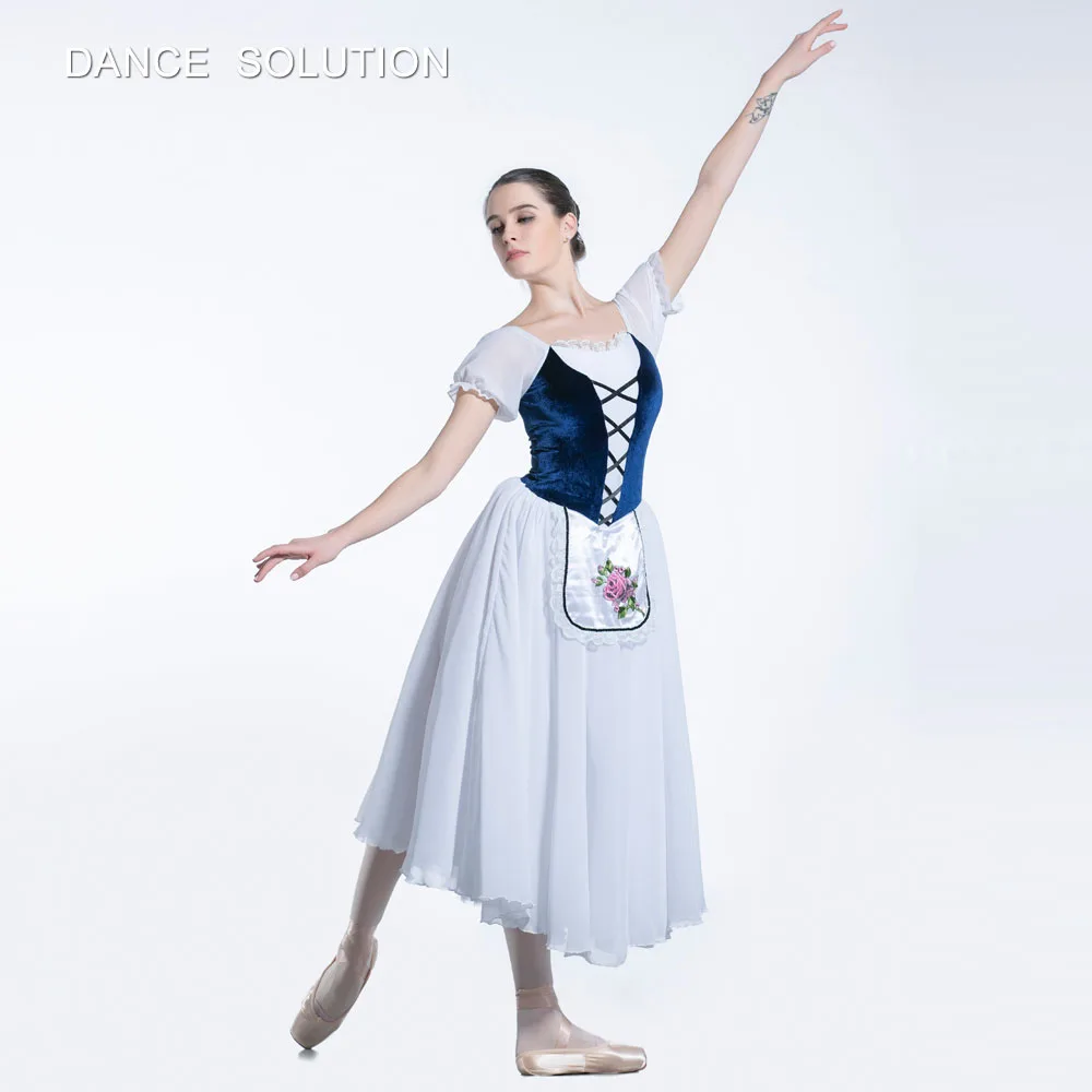 Navy Blue with White Темно-Синяя бархатная юбка с длинной шифоновой юбкой романтическая Балетная пачка для детей и взрослых танцевальный сценический костюм для выступлений 19233 - Цвет: Navy Blue with White