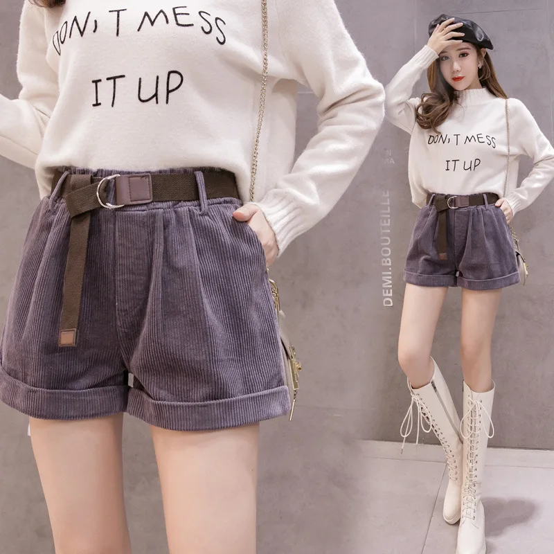 

2021s-5xlsize Vintage Corduroy High Waist Shorts Women's Loose Summer Button Shorts Bottom Women's Casual Street Shorts