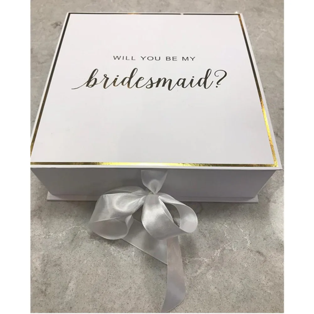 Es Custom Silk Bow Wedding Thank You Gift Box Bachelorette Maid Of Honor Proposal Packing