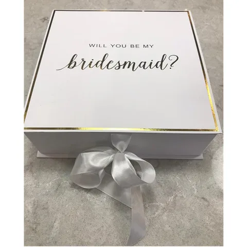 Коробки из фольги золотистого цвета для подружки невесты, шелковая Свадебная коробка с бантом на заказ, спасибо, Подарочная коробка, девичник для невесты, упаковка предложений