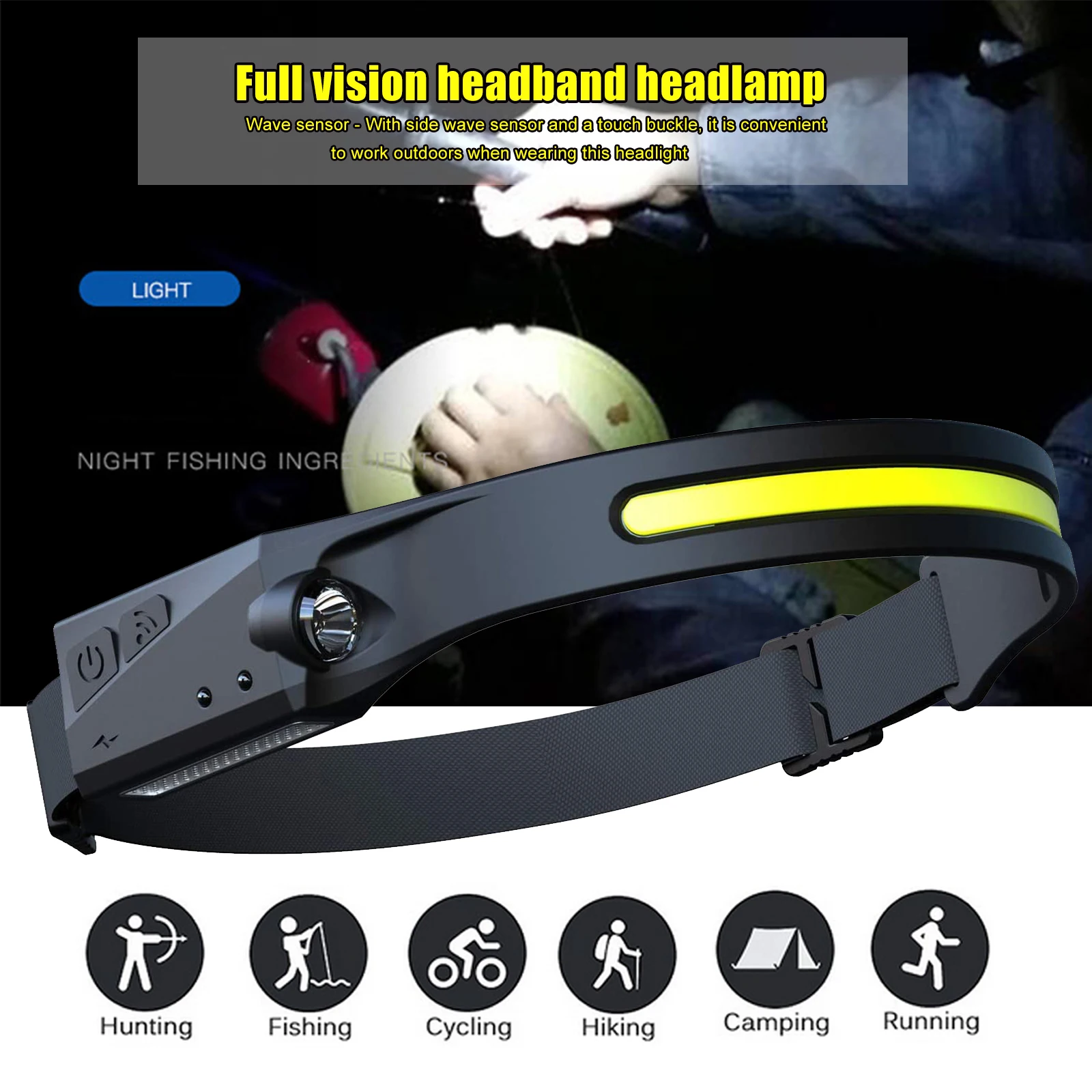 

LED Headlamp Flashlight Rechargeable Waterproof Headlight with All Perspectives Induction for Running Camping Cycling Outdoor