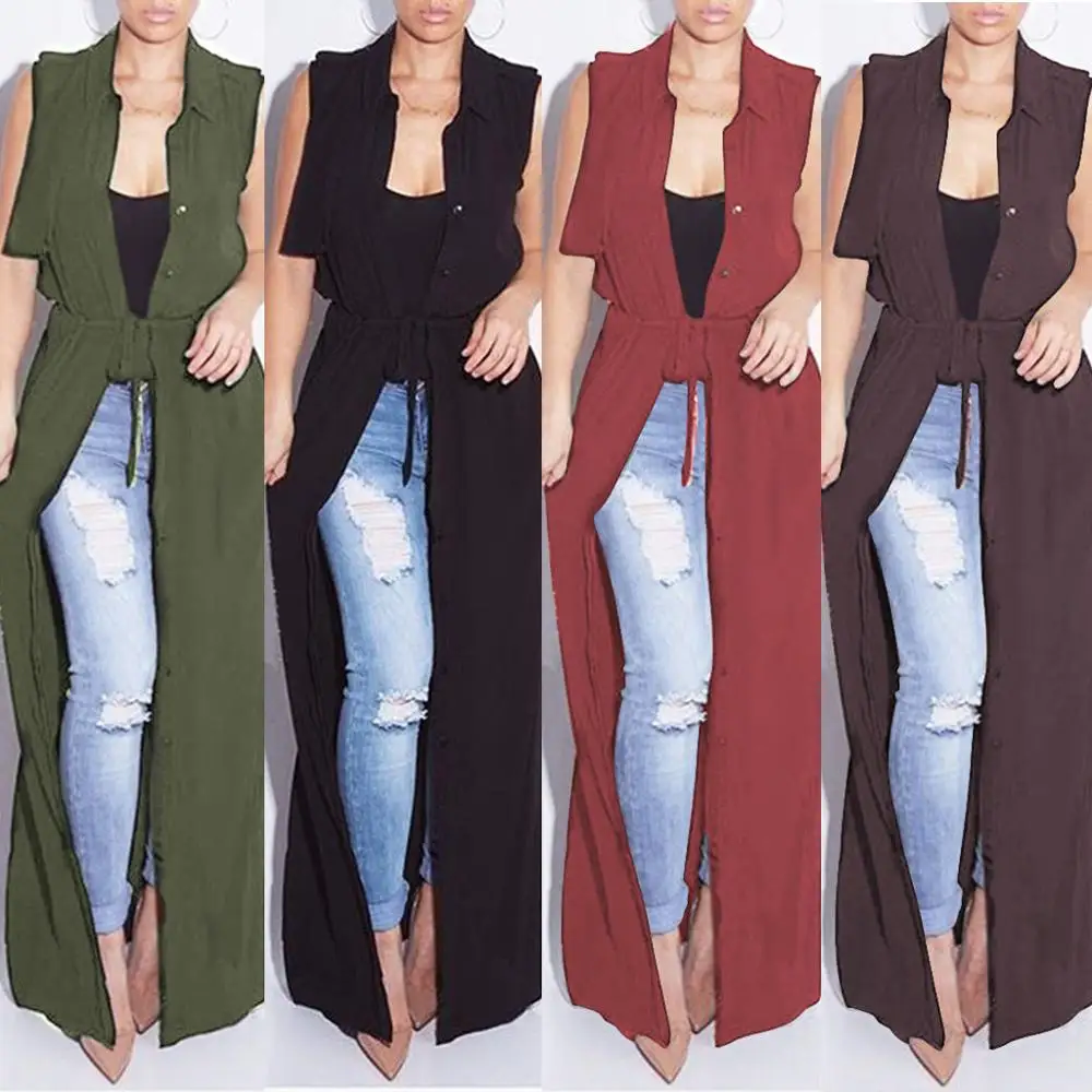 Женский шифоновый кардиган без рукавов прозрачное длинное пальто с поясом