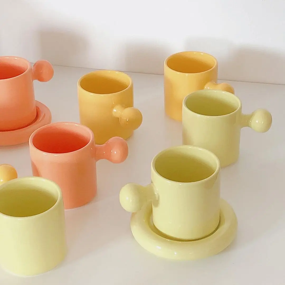 

Ceramic Coffee Cup and Saucer Set Modern Travel Cappuccino Reusable Cup Eco Friendly Tazas Originales Drinking Glasses BD50CS