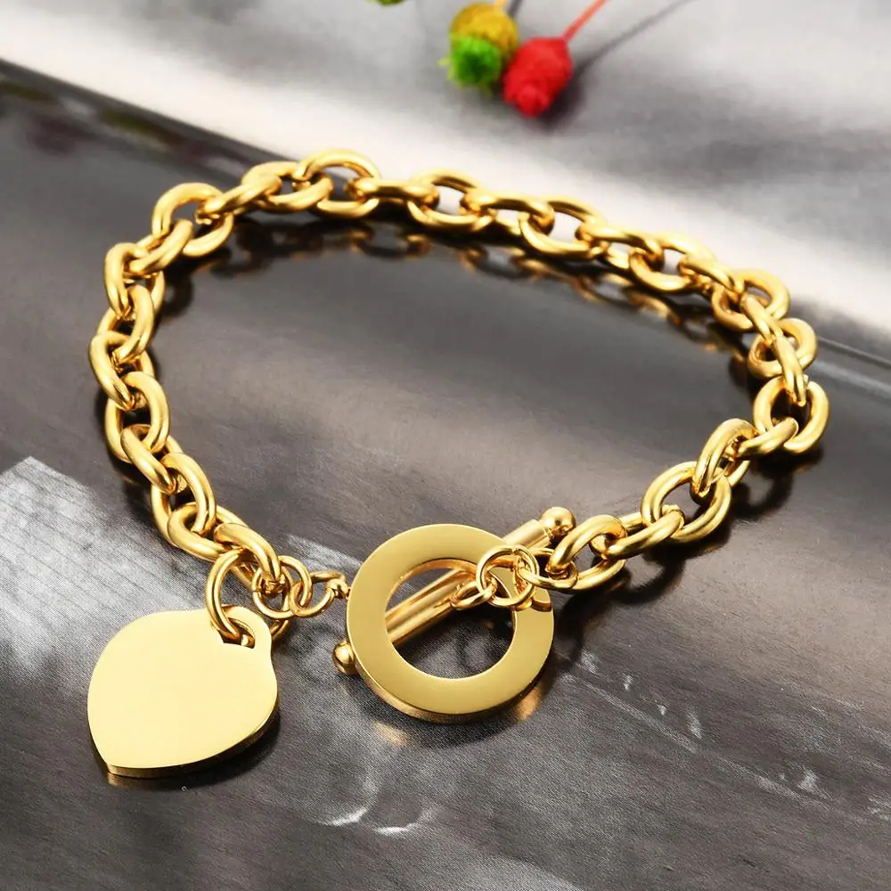 Женские Ювелирные изделия из нержавеющей стали браслет в форме сердца розовое