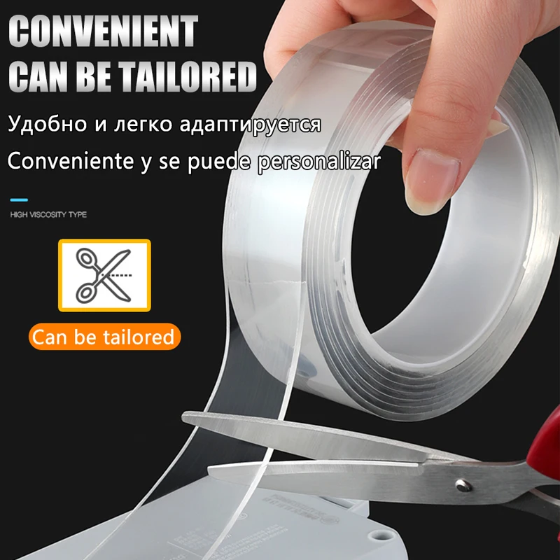 

Double Sided NoTrace Reusable Nano Tape Cleanable Glue Traceless Nano Tape Waterproof Adhesive Home Glue Gadget Gekkotape