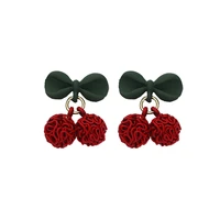 s925 silver needle red cherry earrings female temperament earrings new fashion net red ear jewelry