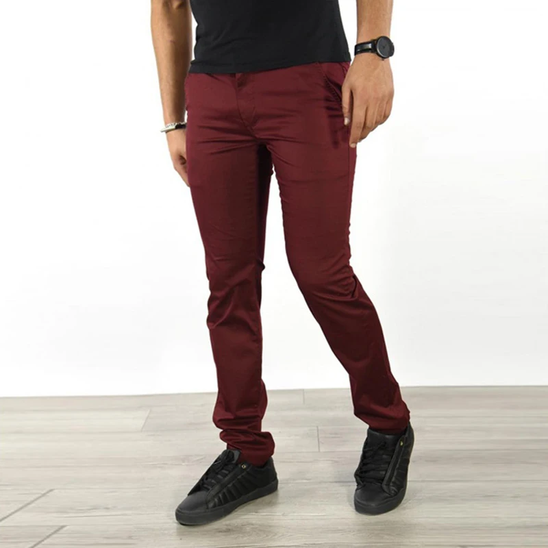 

Men's Daily Casual Mid Waist Skinny Trouser 2021 Spring Autumn Fashion Pencil Pants For Men Business Solid Color Slim Long Pants