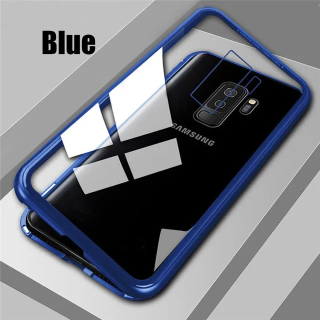 Clear Blue Металлический магнитный чехол для iPhone 11 Pro Max XR XS MAX X+ чехол из закаленного стекла на магните для iPhone 8 7 6 6s s Plus чехол - Цвет: Clear Blue