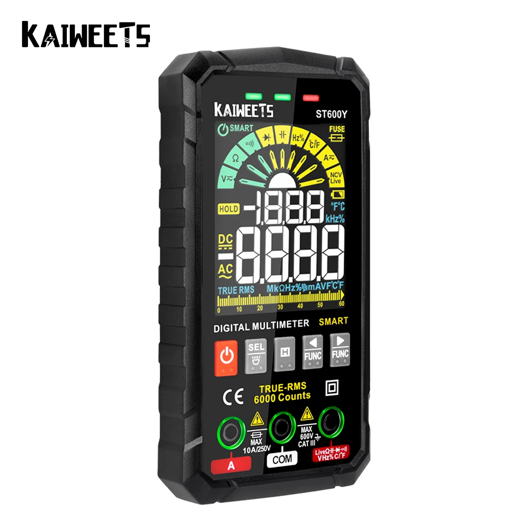 Цифровой мультиметр KAIWEETS ST600Y интеллектуальный ампервольтметр с автоматическим